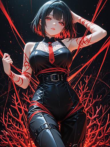 Stylish Anime Woman in Bold Jumpsuit