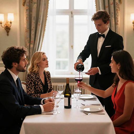 Elegant Dinner Scene with Waiter and Guests