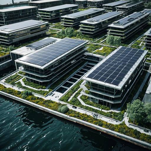 Futuristic Eco-Friendly Waterfront Buildings with Solar Panels