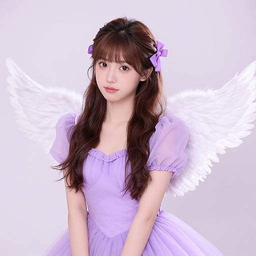 Girl with Wings in Purple Dress