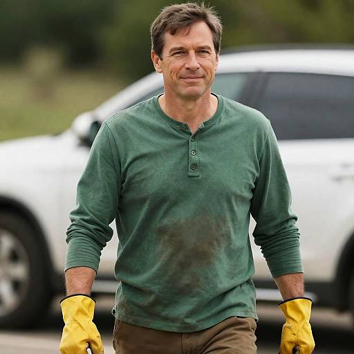 Realistic Middle-Aged Man Outdoors Portrait