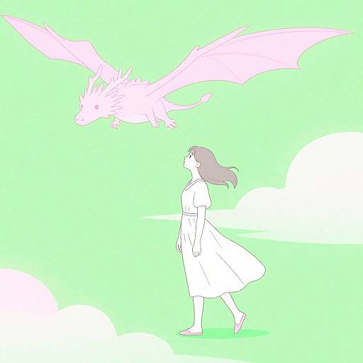 Neon Pastel Fantasy Woman with Dragon
