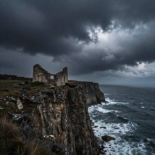 Stormy Cliffside with Ancient Ruins