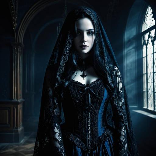 Gothic Woman in Dark Lace Dress