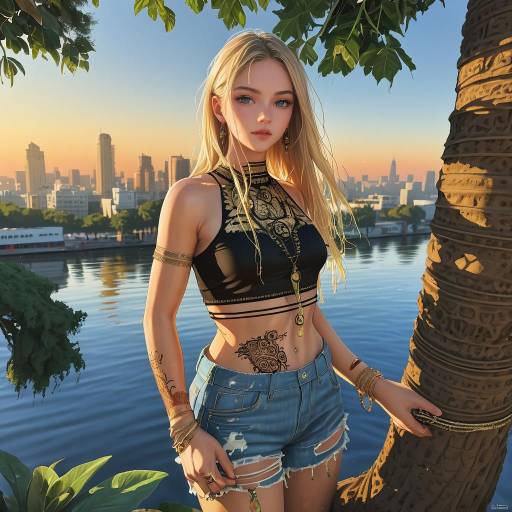 Blonde Girl Amidst a Vibrant Sunset