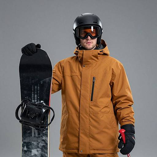 Man in Winter Gear with Snowboard