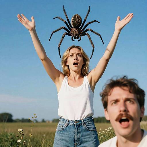 Shocked Woman and Spider Encounter