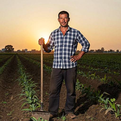 Sunset Farmer in Checkered Shirt