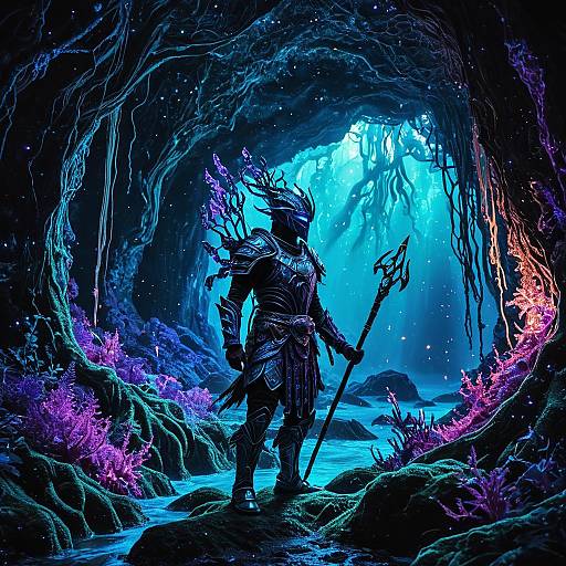 Bioluminescent Underwater Treefolk Warrior