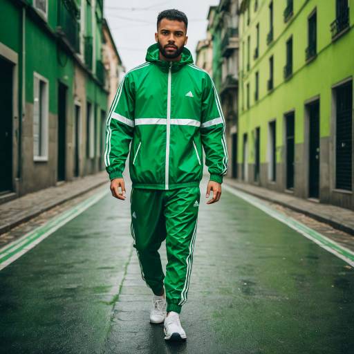 Man in Green Adidas Tracksuit Walking on Street