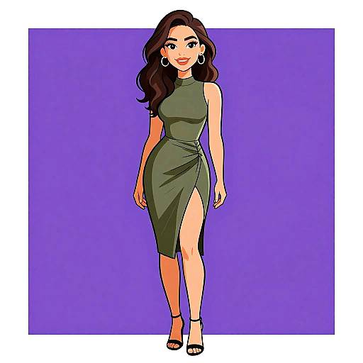 Chic Smiling Woman in Olive Green Dress