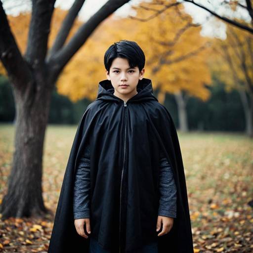 Mysterious Boy in Black Cape Outdoors