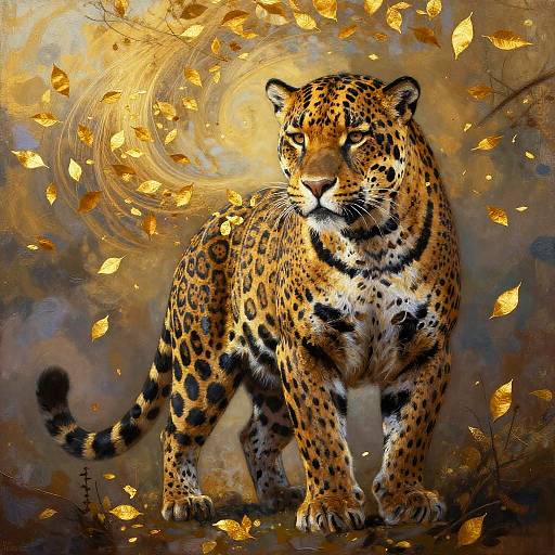 Majestic Jaguar with Golden Leaves