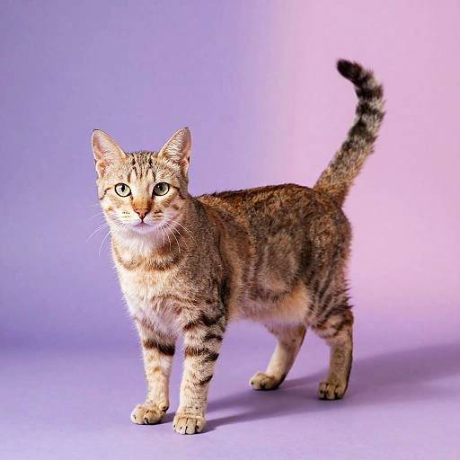 Solo Dappled Tan Cat on Purple Background