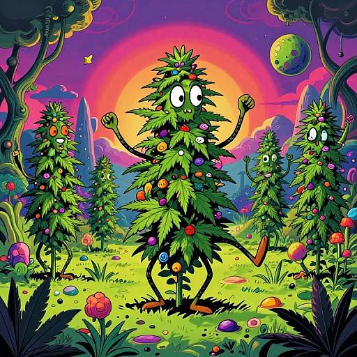 Surreal Cartoon Cannabis Garden