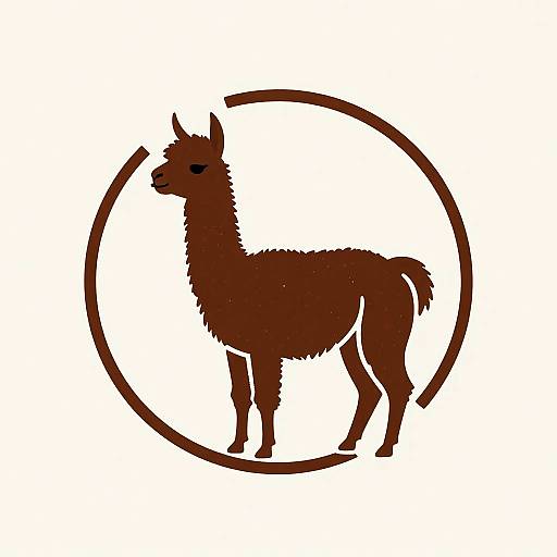 Silhouette of a brown llama standing within a circular outline, in a simple, bold, digital graphic style.