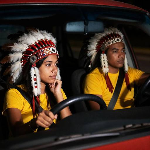 Nighttime Car Scene with Native American Flair