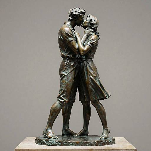 Hyperrealistic Bronze Sculpture of Embracing Couple