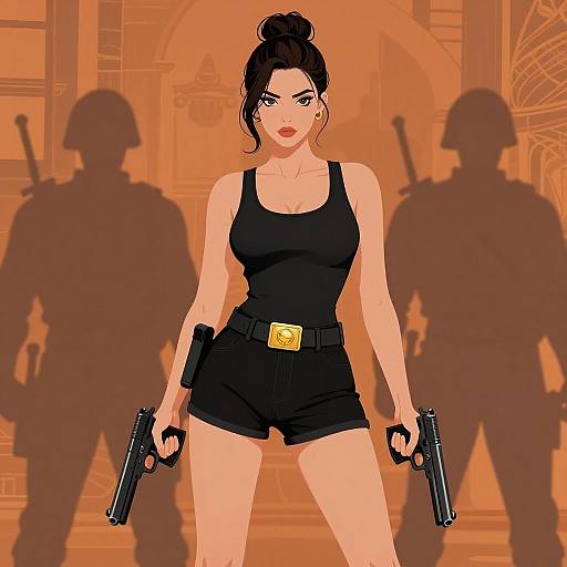 Determined Woman with Guns in Mural