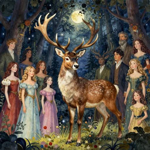 Mythical Stag and Enchanted Forest Creatures
