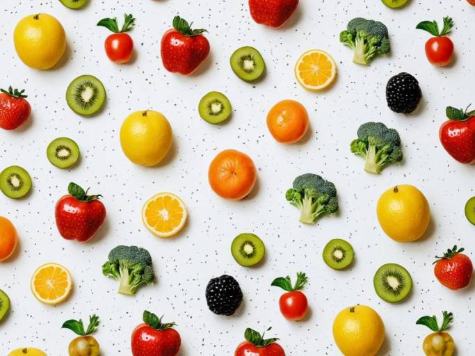Colorful Fruit and Vegetable Wallpaper Design