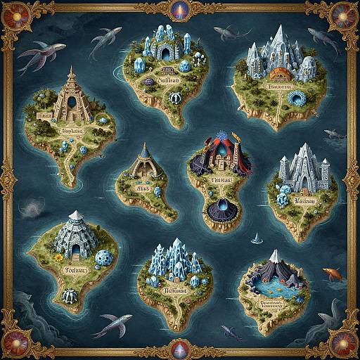 Fantasy Archipelago Map with Mythical Elements