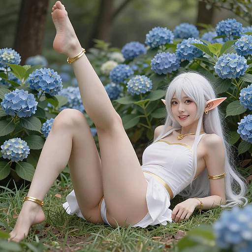 Elf Woman in Lush Garden