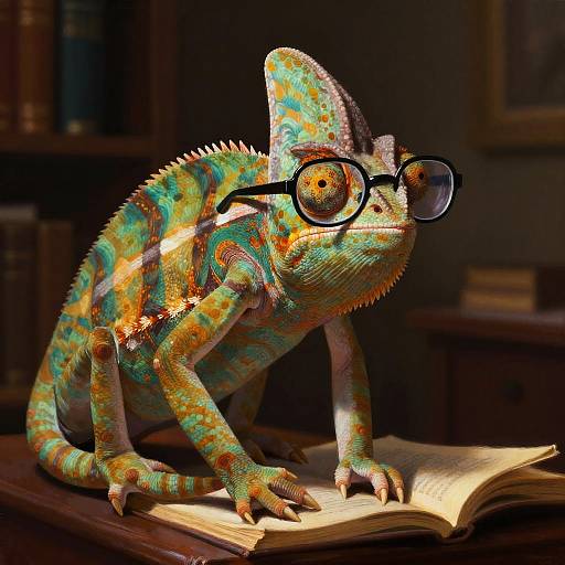 Dramatic Chameleon Librarian Portrait
