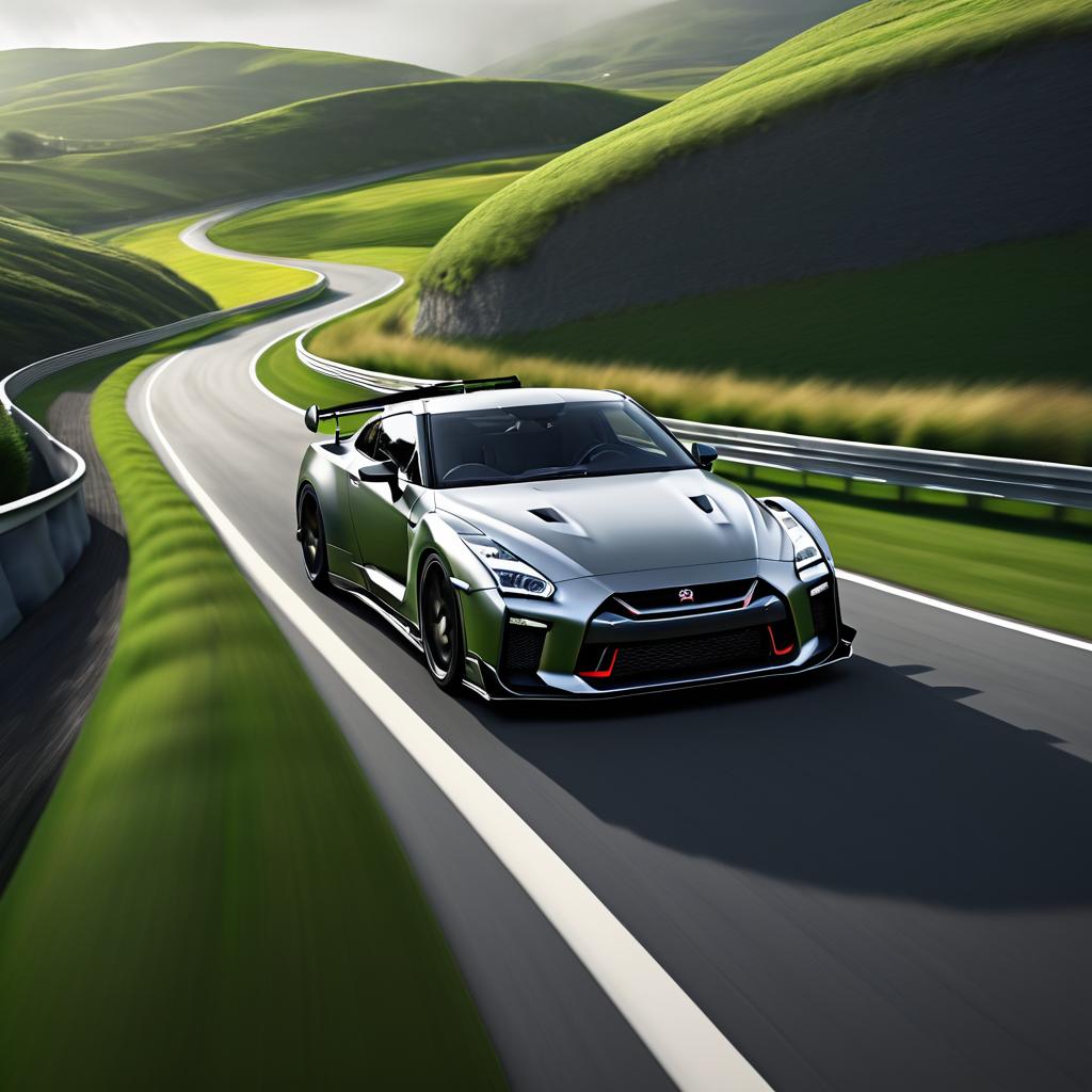 Nissan GT-R Racing Through Winding Roads