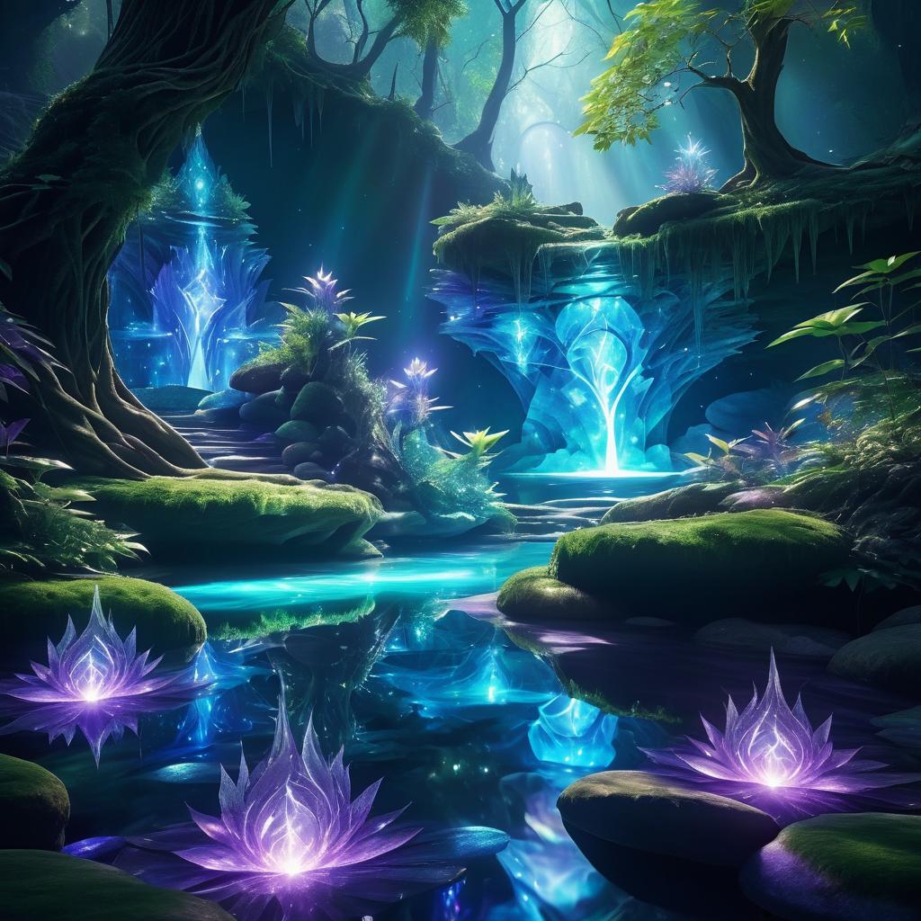 Mystical Cave with Glowing Crystals