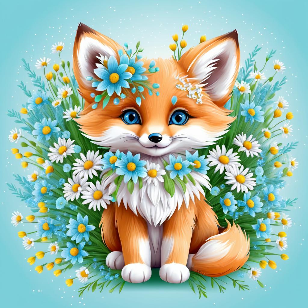 Joyful Baby Fox Surrounded by Daisies