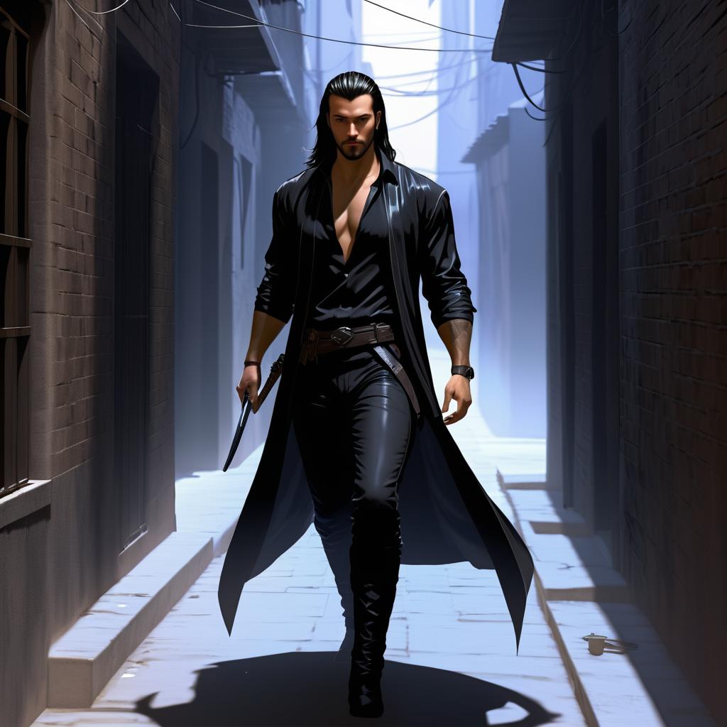 Stealthy Assassin in a Shadowy Alley