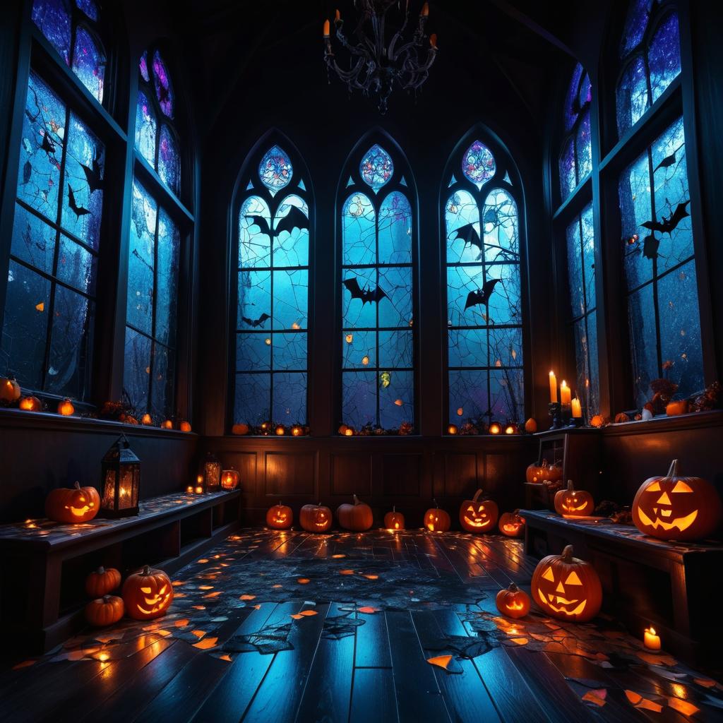 Eerie Halloween Scene with Stained Glass