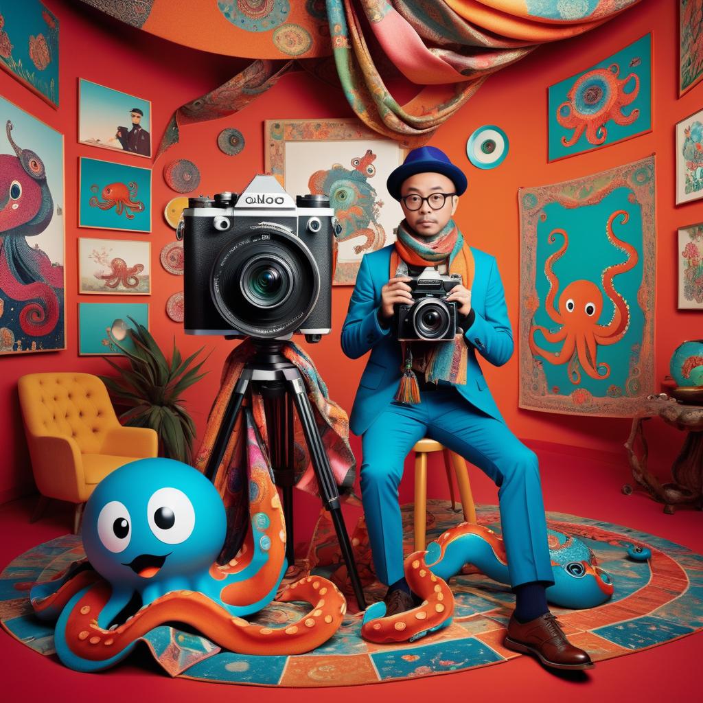 Eccentric Photographer with Octopus Assistant