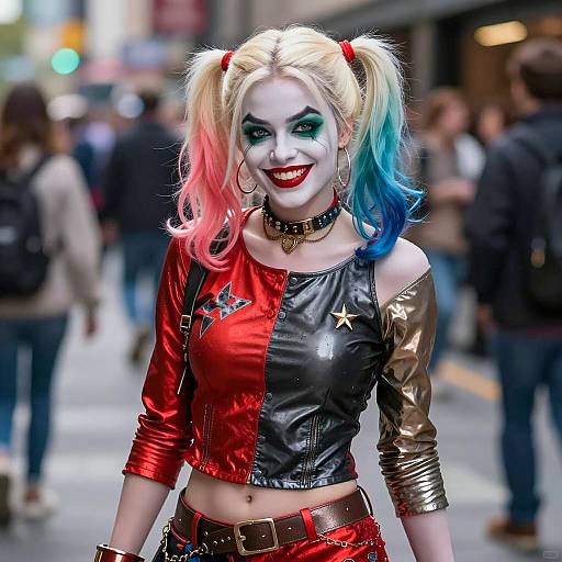 Harley Quinn Cosplay in Urban Setting