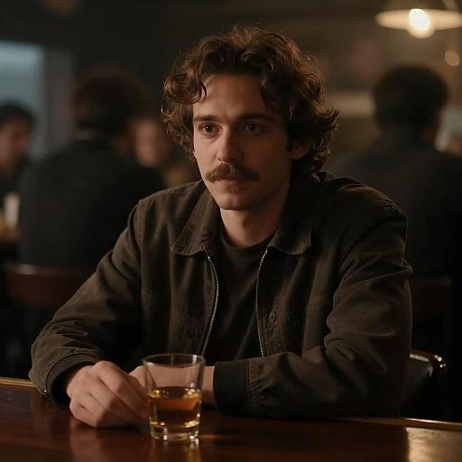 Man at Dimly Lit Bar with Drink