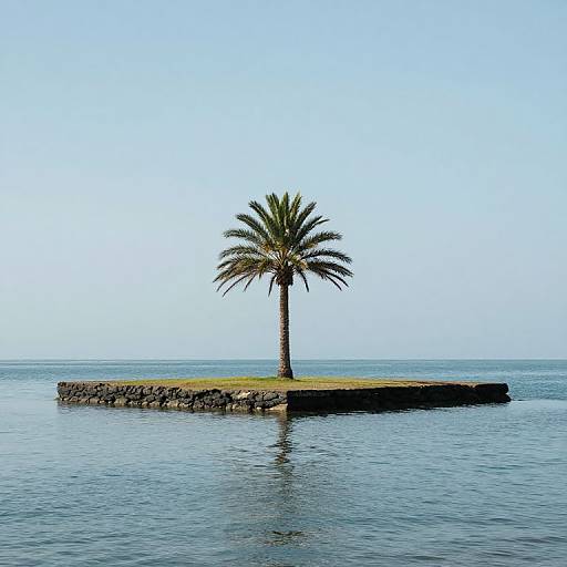 Surreal Floating Island with Palm Tree