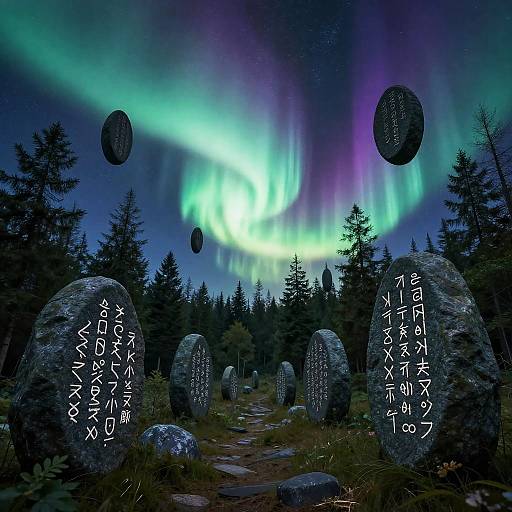 Auroral Forest of Floating Rune Stones