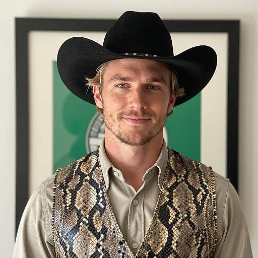 Stylish Cowboy Portrait with Green Background