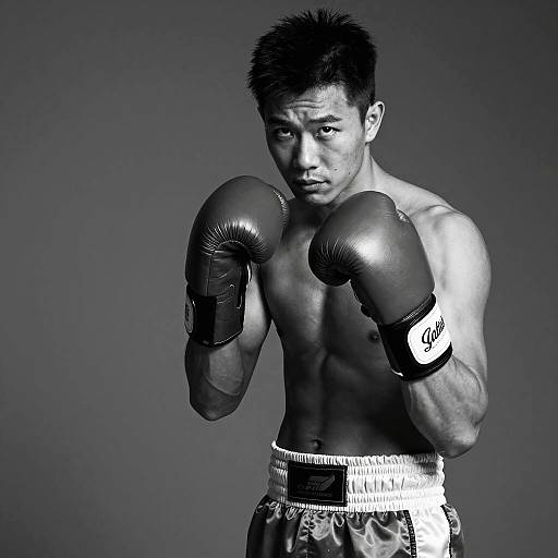 Determined Male Boxer in Black and White