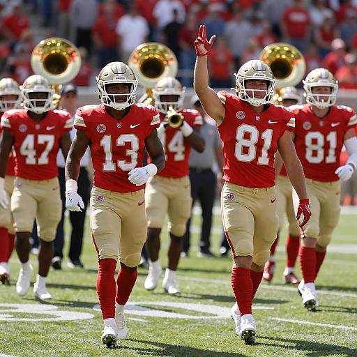 Dynamic Football Players Entering the Field