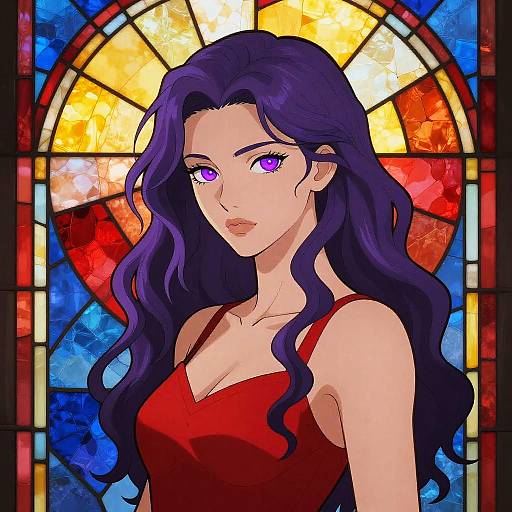Purple-Haired Woman with Stained Glass Halo