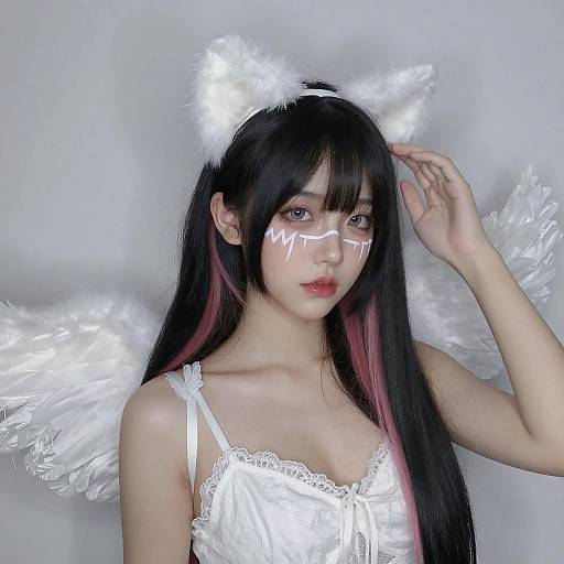 Person with Pink-Streaked Hair and Winged Headpiece