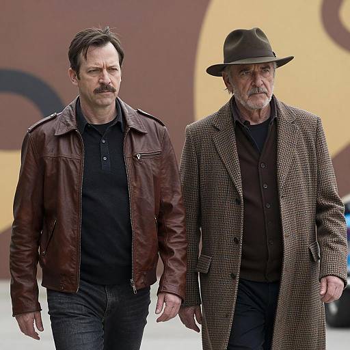 Two Serious Men Walking Outdoors