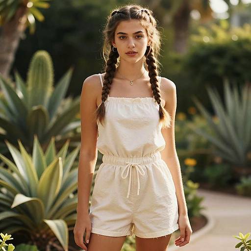 Young Woman with Half Braids Wearing Summer Romper