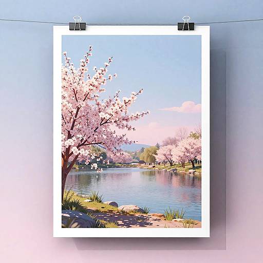 Spring Lakeside Poster in Pastel