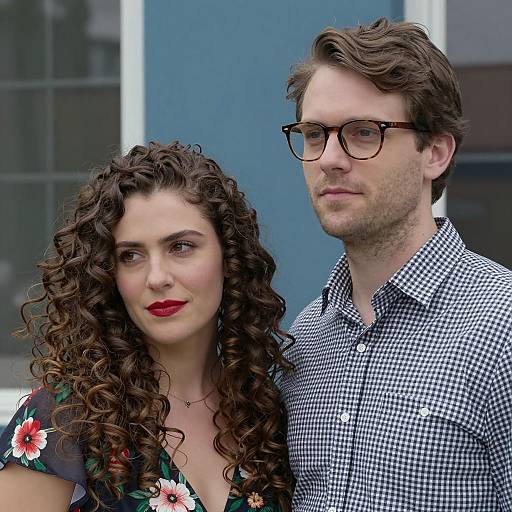 Couple Standing Outside Near Blue Wall