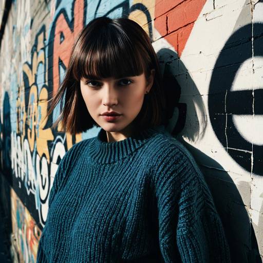 Fashion Model with Side Swept Bangs by Graffiti Wall