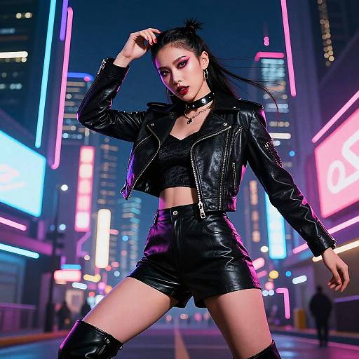 Edgy Model in Futuristic Neon City