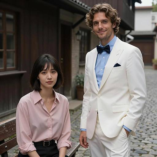 Couple in a Romantic Cobblestone Alley